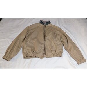 Polo Ralph Lauren Harrington Jacket Women Medium Tan Good Plaid Collar Zip